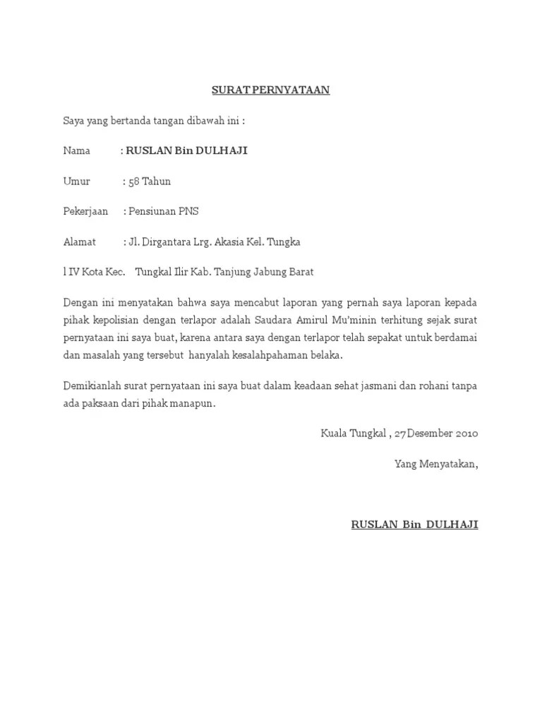 Silahkan disimak contoh surat izin yang ditujukan kepada . Contoh Surat Pencabutan Laporan Polisi Pdf