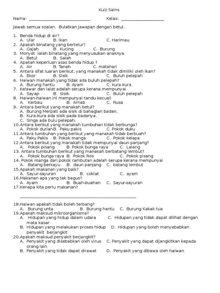 Just tell us who you are to view your results ! Kuiz Sains Tingkatan 2 Marcoscxt