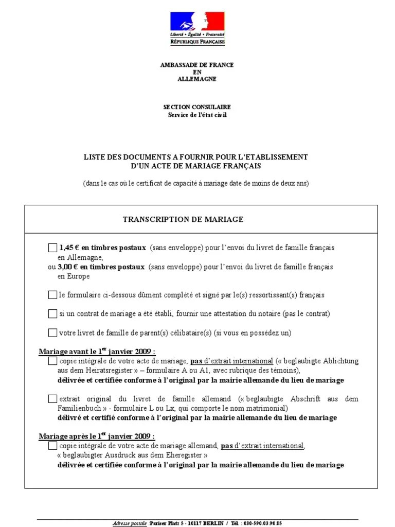 Pour une demande de copie intégrale ou un extrait avec filiation, il faut présenter une . Demande De Transcription Pour Mariage En Allemagne Pdf Mariage Informations Gouvernementales