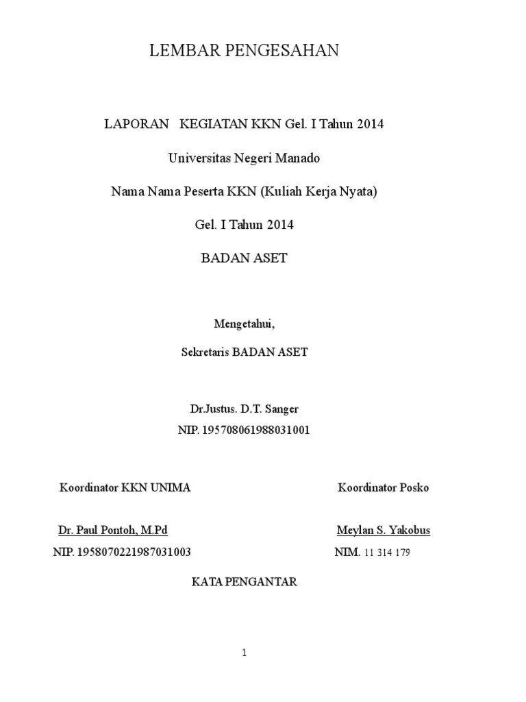 Halaman judul (format pada lampiran 1); Contoh Format Laporan Kkn Unima Pdf