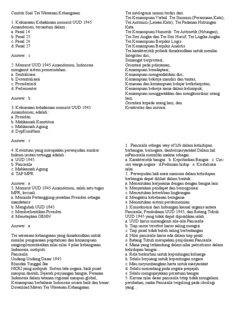 Pembukaan undang undang dasar 1945. Download Soal Tes Cpns 2014 Dan Kunci Jawaban Pdf Background File Ini