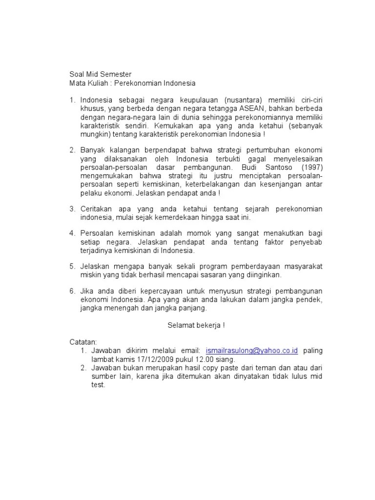 Soal Mid Semester Perek Indonesia | PDF