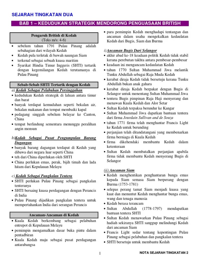 Era peralihan kuasa british di negara kita. Nota Ting 2 Sej Bab 1 5 Pdf
