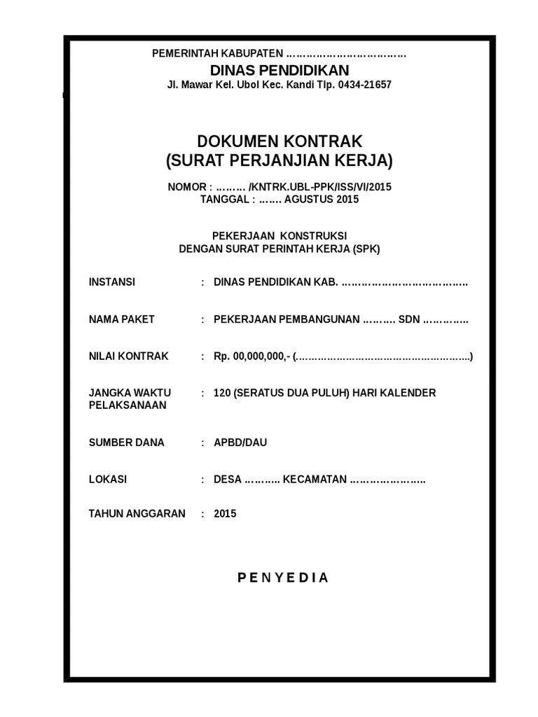 Disusun untuk memenuhi tugas mata kuliah aspek hukum dalam . Contoh Format Dokumen Kontrak Konstruksi Pdf
