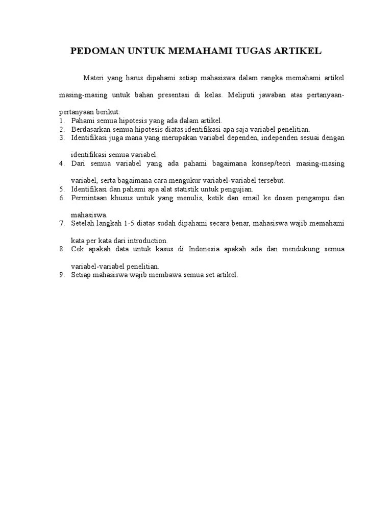 Pertanyaan Untuk Memahami Artikel | PDF