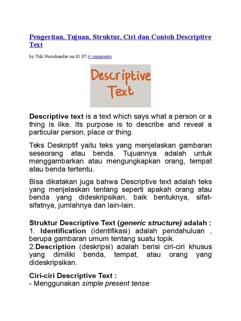 Menikah dengan ayah saat usianya baru 20 tahun. Deskriptif Teks Pdf