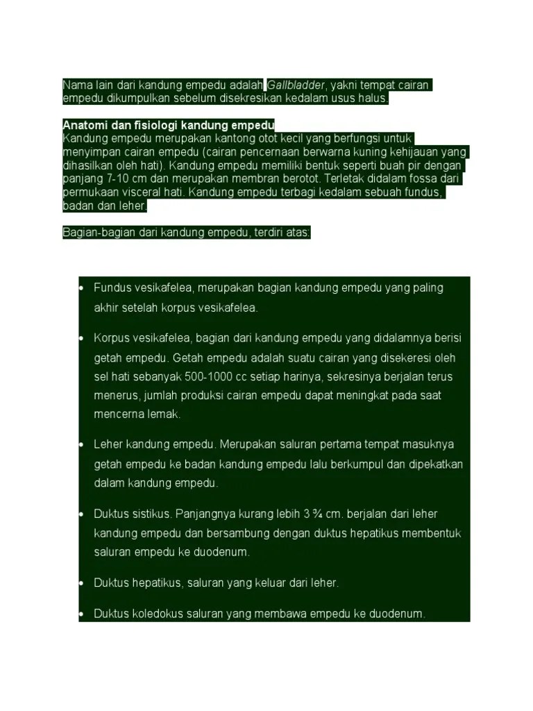 Nama Lain Dari Kandung Empedu Adalah | PDF