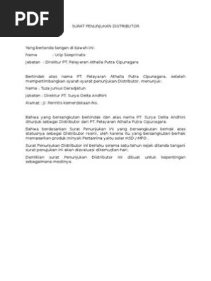 Surat penunjukan keagenan produk berkualitas, harga murah oleh cv. Surat Penunjukan Distributor Pdf