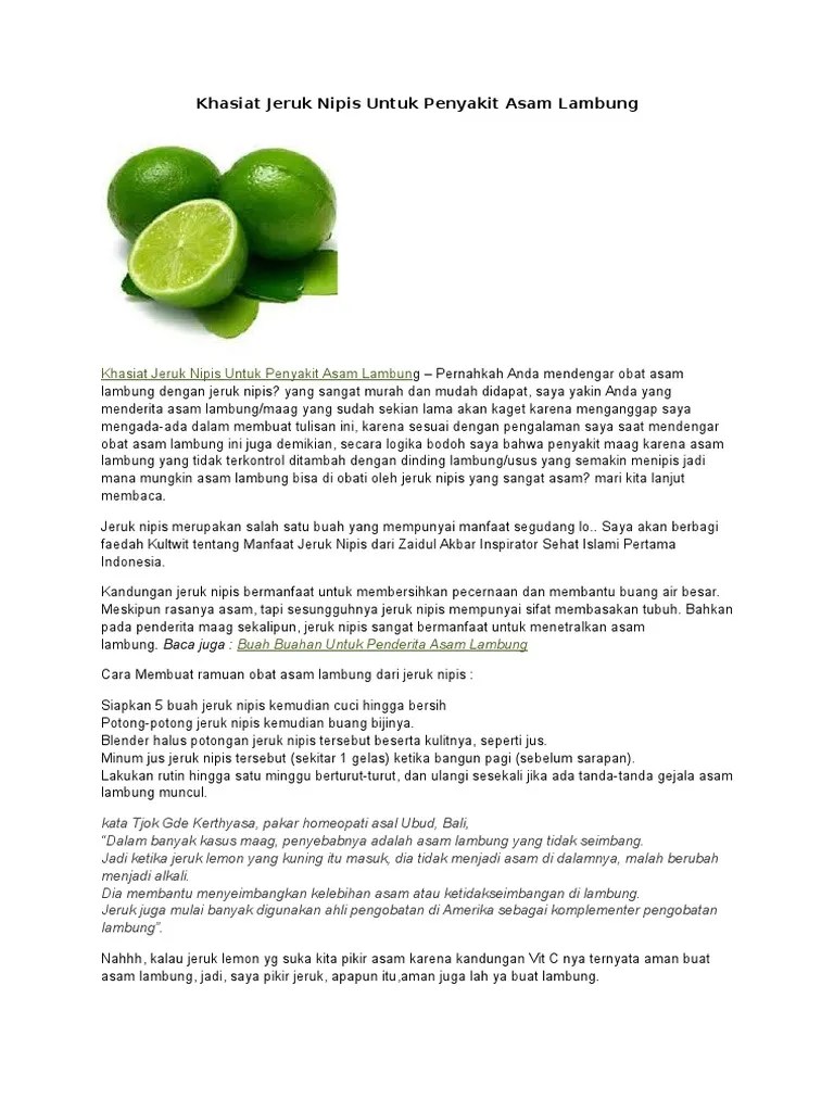 Khasiat Jeruk Nipis Untuk Penyakit Asam Lambung | PDF