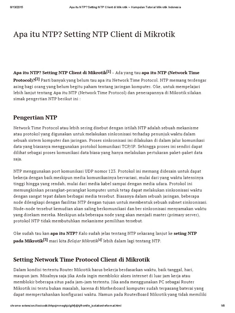 Apa Itu NTP - Setting NTP Client Di Mikrotik - Kumpulan Tutorial Mikrotik  Indonesia | PDF