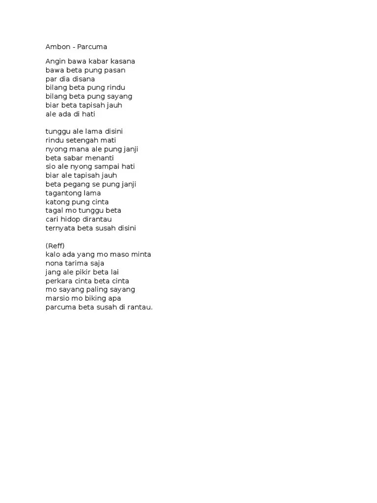 Lagu Ambon Terpopuler Lirik