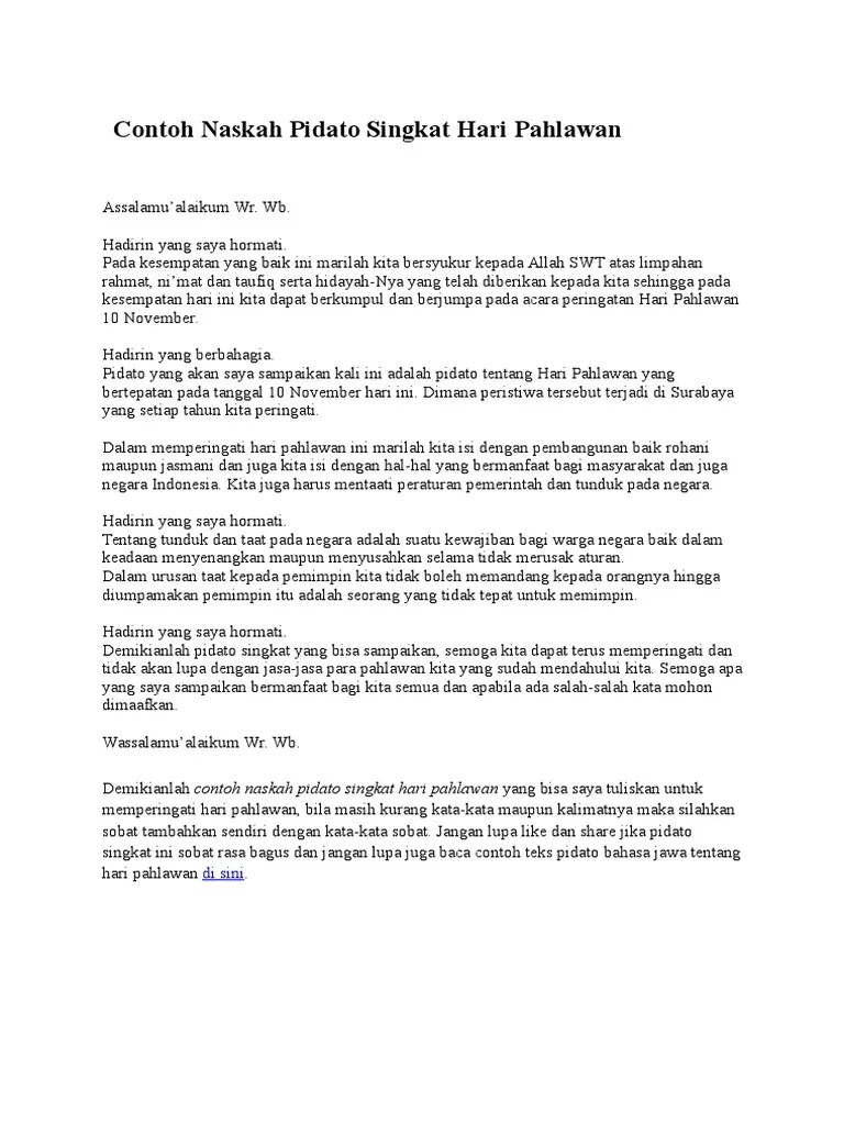 Contoh Naskah Pidato Singkat Hari Pahlawan | PDF