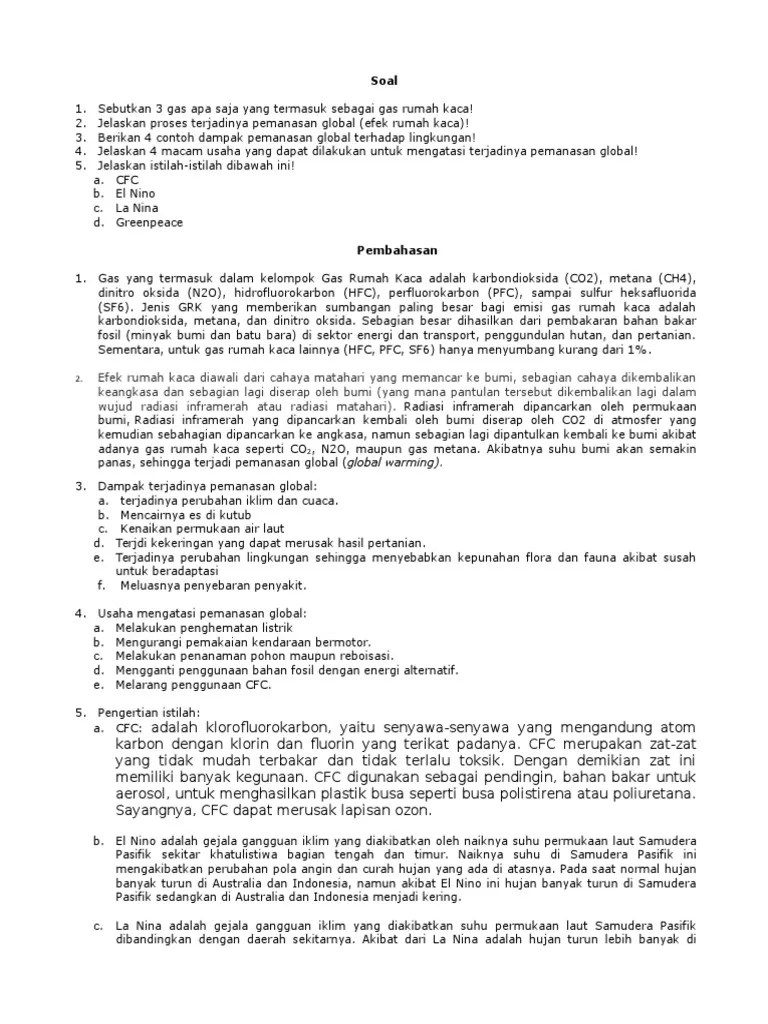 Materi ipa kelas 7 vii semester 2 smpmts kurikulum 2013 . Soal Pemanasan Global Kelas 7