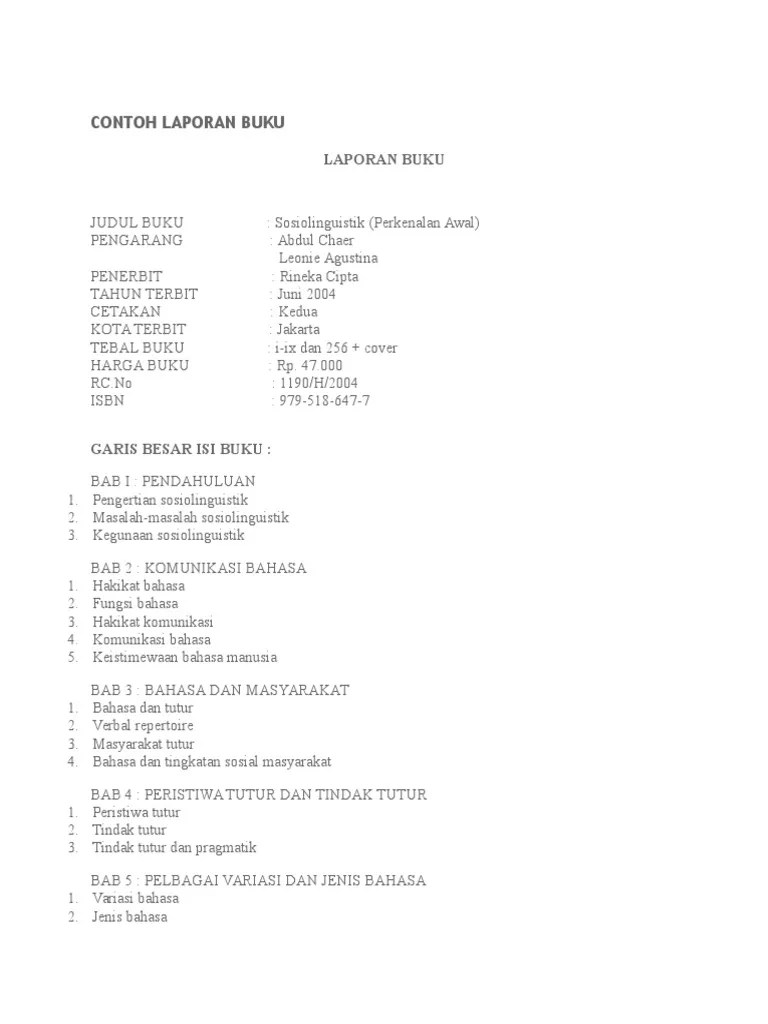 Isi dari buku fiksi berasal dari imajinasi penulisnya. Contoh Laporan Buku Pdf