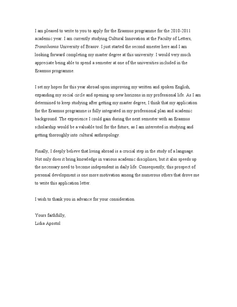 Cover Letter Motivation Letter : Erasmus Motivation Letter Sample / Writing an open cover letter.
