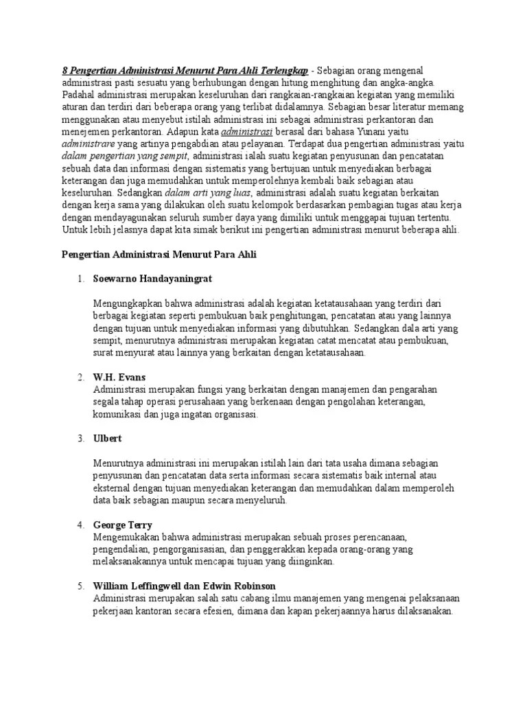 8 Pengertian Administrasi | PDF