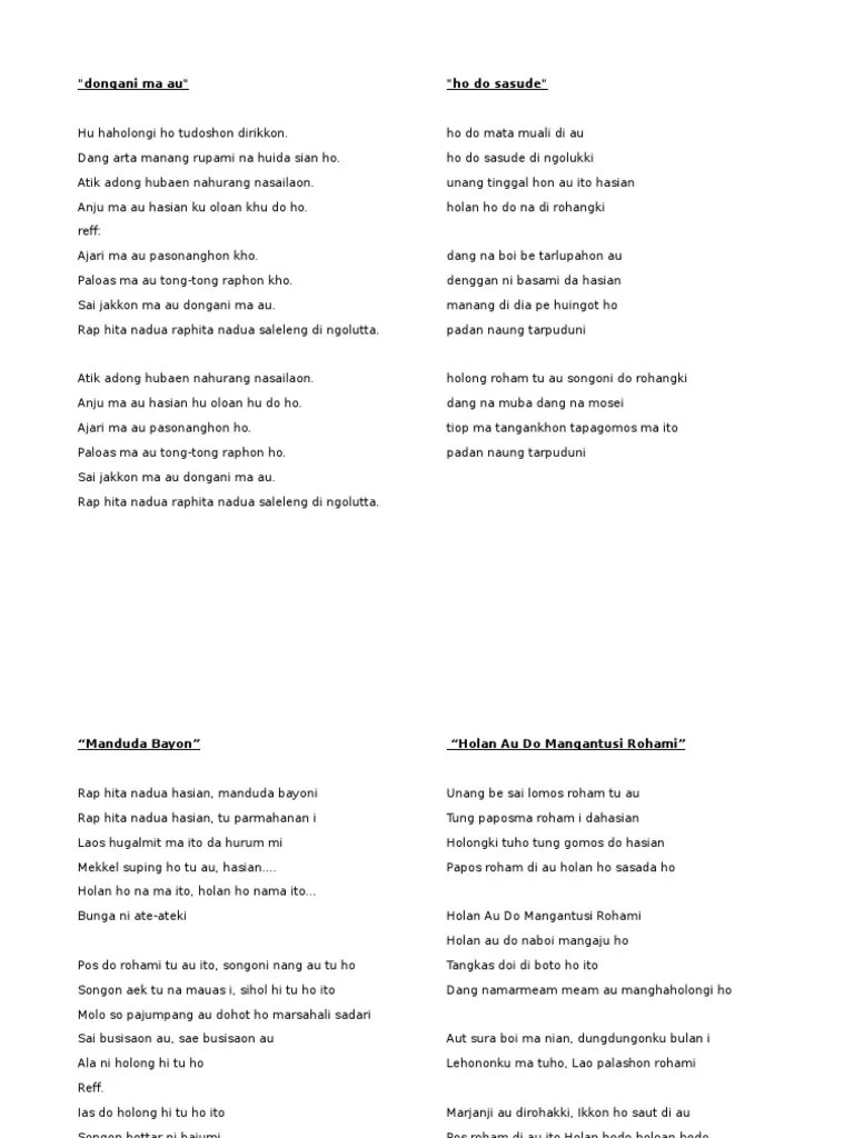 Kunci gitar dan lirik lagu dongani ma au. Lagu Batak Pdf