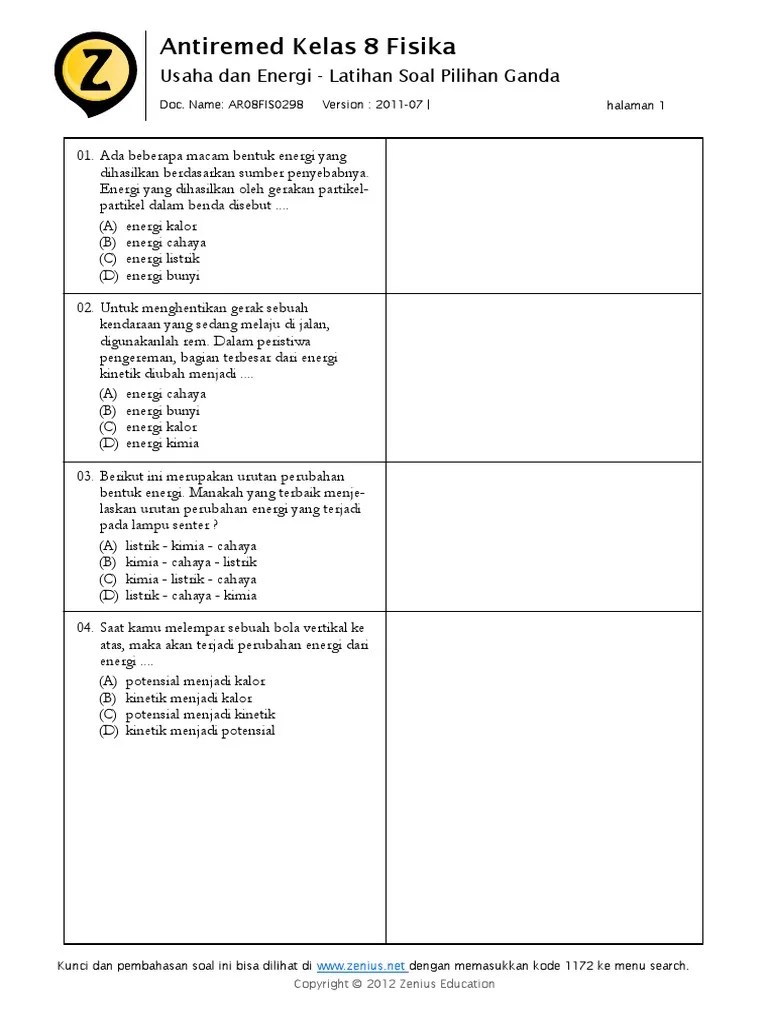 Soal Pilihan Ganda Tentang Usaha Energi Dan Daya