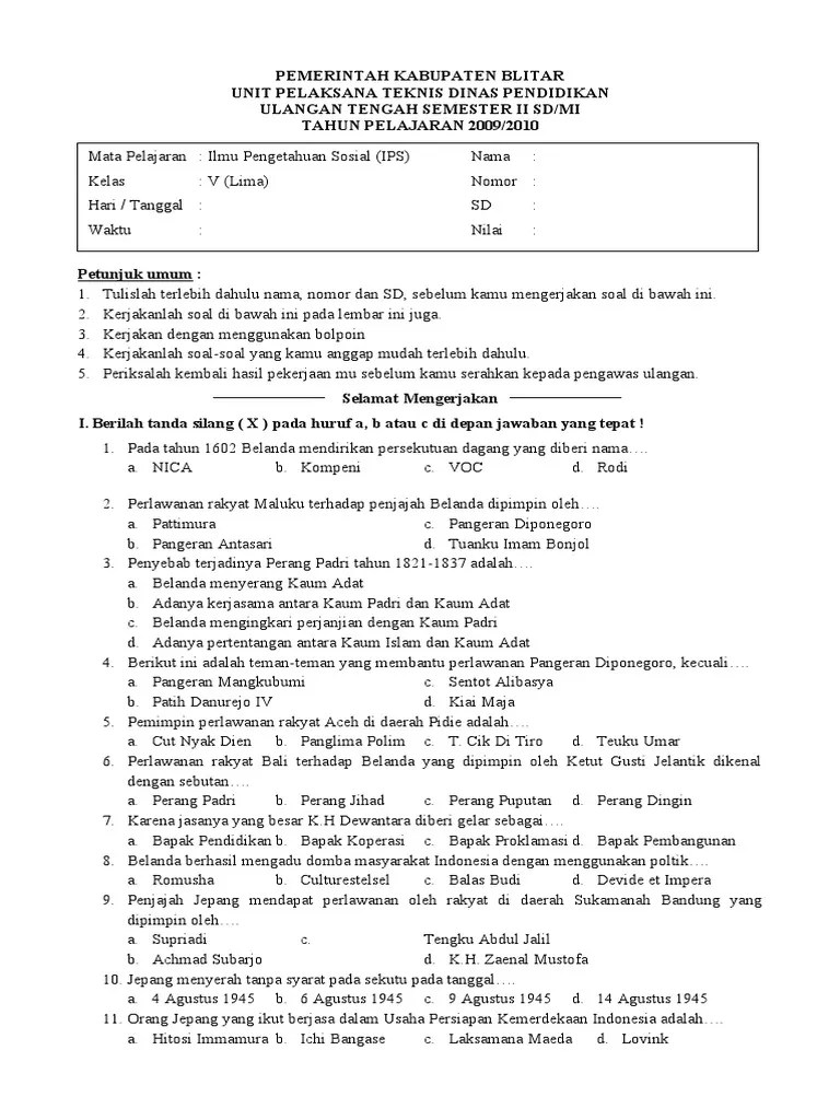 Soal Online Ips Kelas 5 Semester 2 - Seputar Kelas