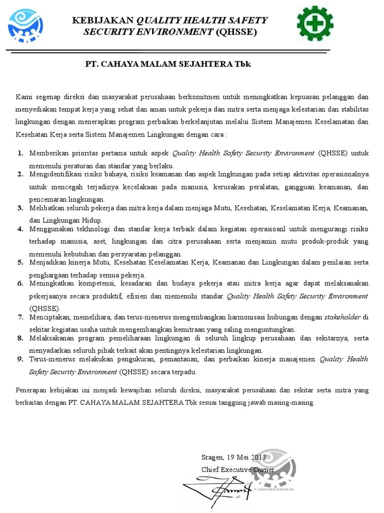 Oleh tim k3 perusahaan., 5)pembinaan. Contoh Kebijakan K3l Perusahaan Pdf