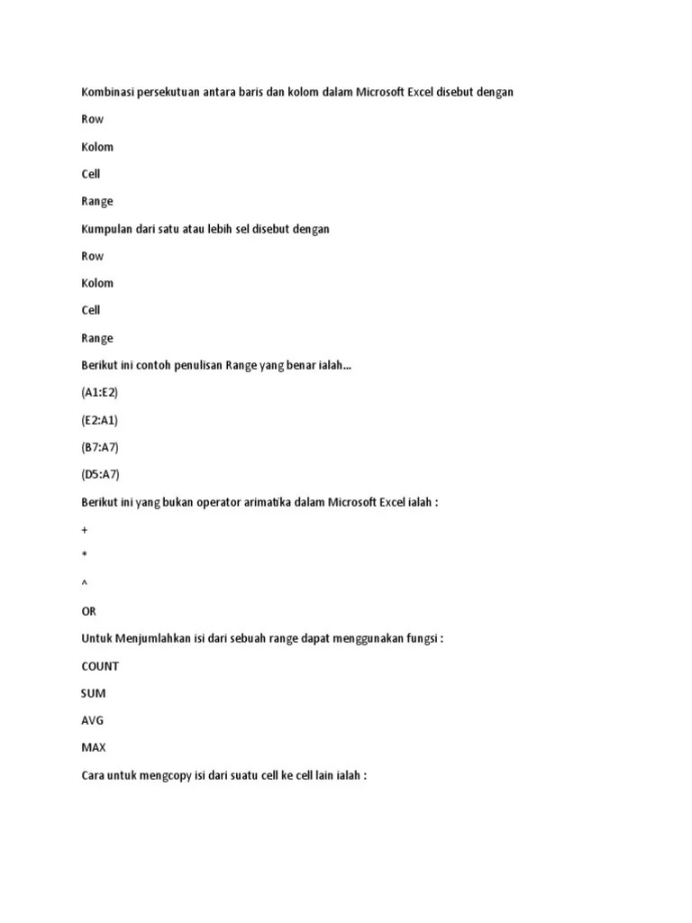 Kombinasi Persekutuan Antara Baris Dan Kolom Dalam Microsoft Excel Disebut  Dengan | PDF