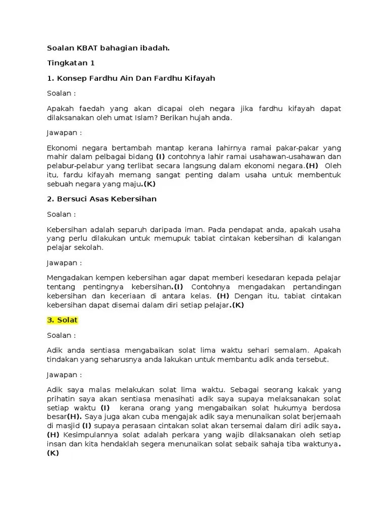 Contoh soalan dan jawapan kabt tingkatan 1 bab 1 mengenali sejarah 1. Contoh Soalan Kbat Pendidikan Islam Tingkatan 4