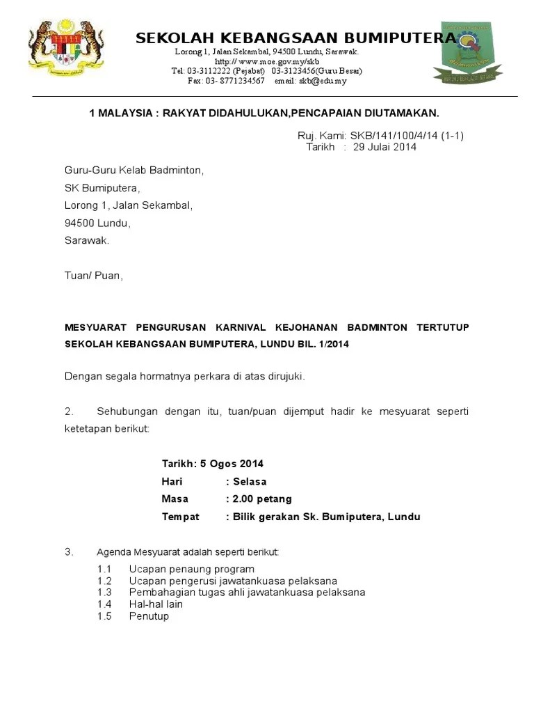 Surat panggilan mesyuarat panitia kali pertama. Contoh Surat Jemputan Mesyuarat 2020 Letter 7saudara Com