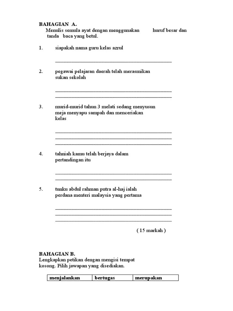 Sekolah kebangsaan sama gagah simpang 4 semanggolperak. Soalan Bm Bahasa Melayu Penulisan Tahun 3 Pdf