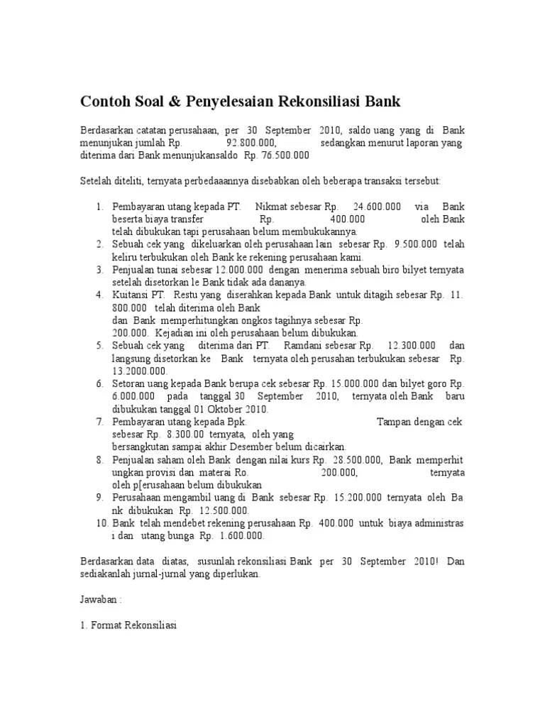 Contoh Soal Rekonsiliasi Bank | PDF