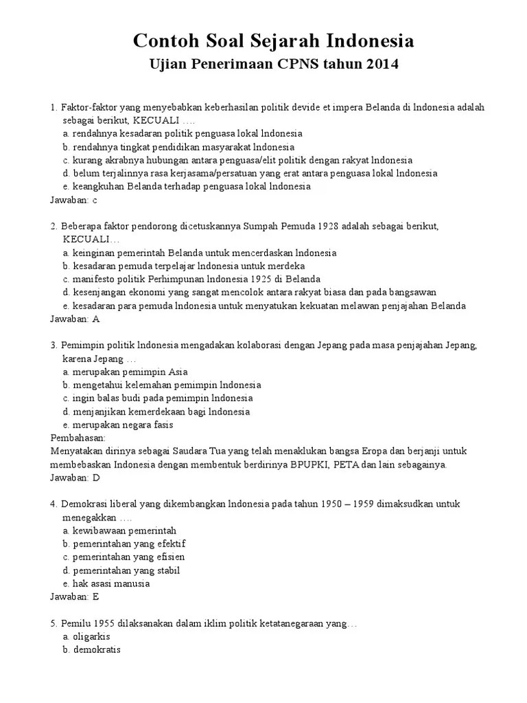 Contoh soal tes skd dan skb. Contoh Soal Sejarah Indonesia: Ujian Penerimaan CPNS tahun ...