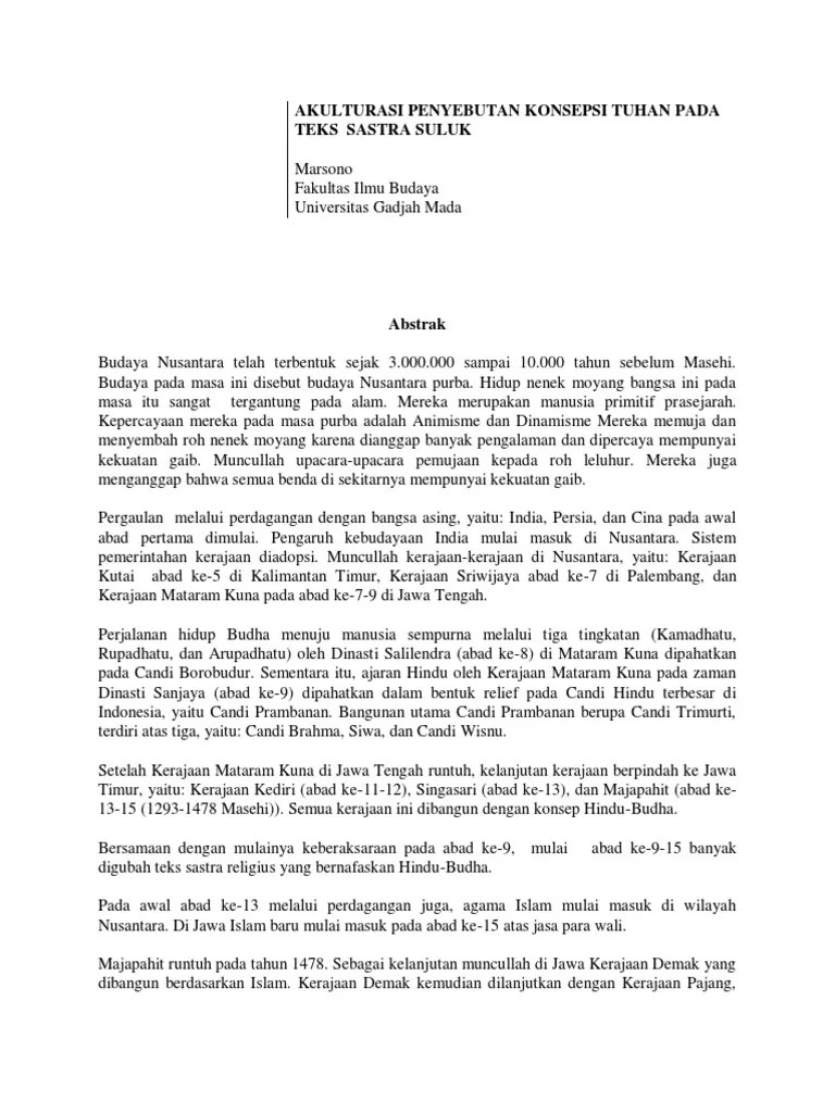 Akulturasi Penyebutan Konsepsi Tuhan Pada Teks Sastra Suluk | PDF