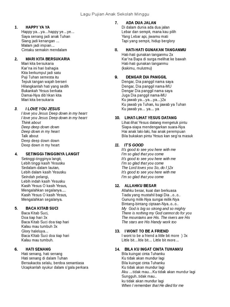 Lirik lagu sekolah minggu di bawah ini merupakan lagu sekolah minggu terlengkap mulai dari lagu ibadah,. Lagu Sekolah Minggu Pdf
