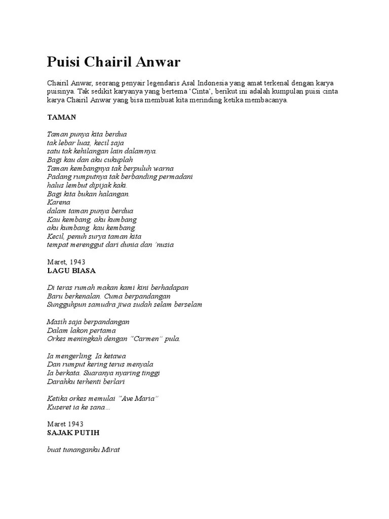 Puisi Karya Chairil Anwar Tentang Cinta