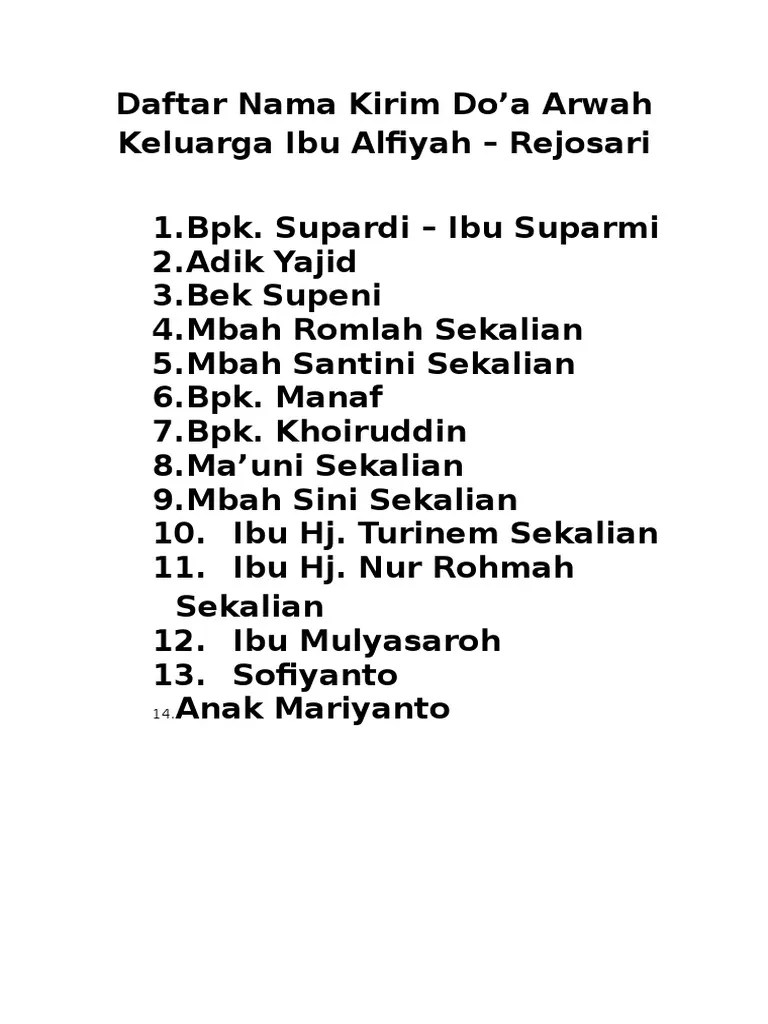 Abdul hamid sagala bin wahid. Daftar Nama Kirim Doa Mbak Umi Pdf
