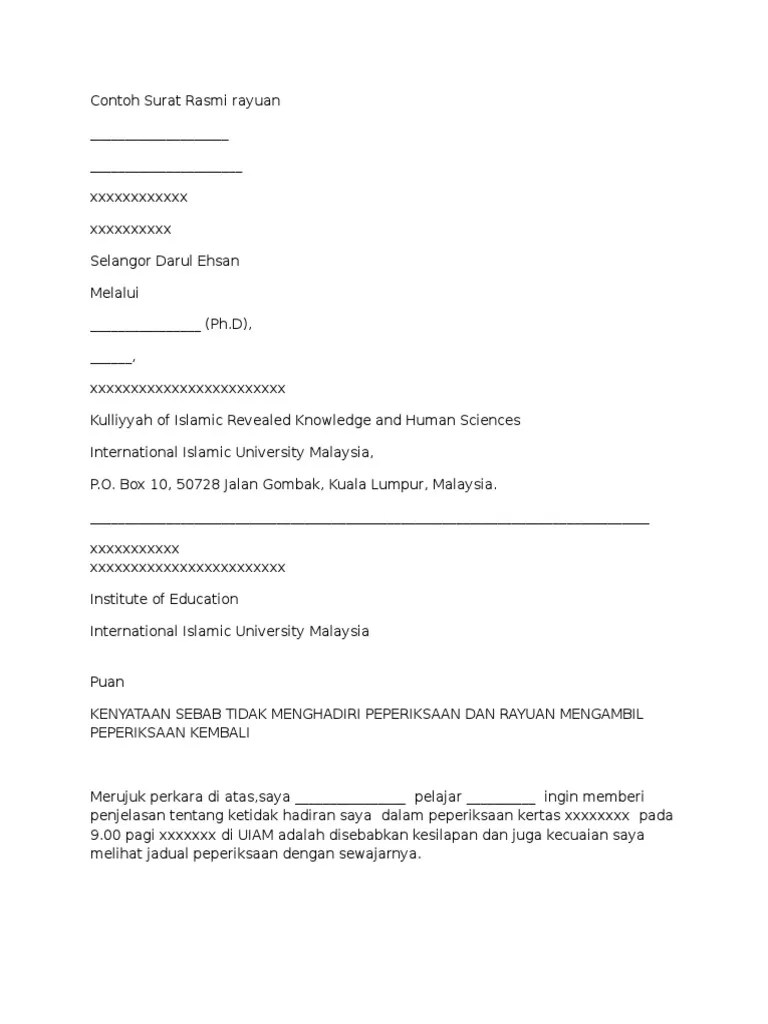 Contoh surat rayuan pengurangan bayaran via servismenulis.com. Contoh Surat Rayuan In English