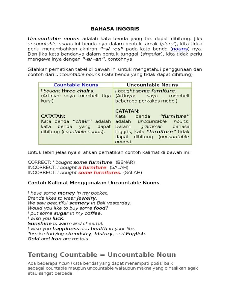 Contoh Kalimat Dengan Menggunakan Kata Benda Dalam Bahasa Inggris