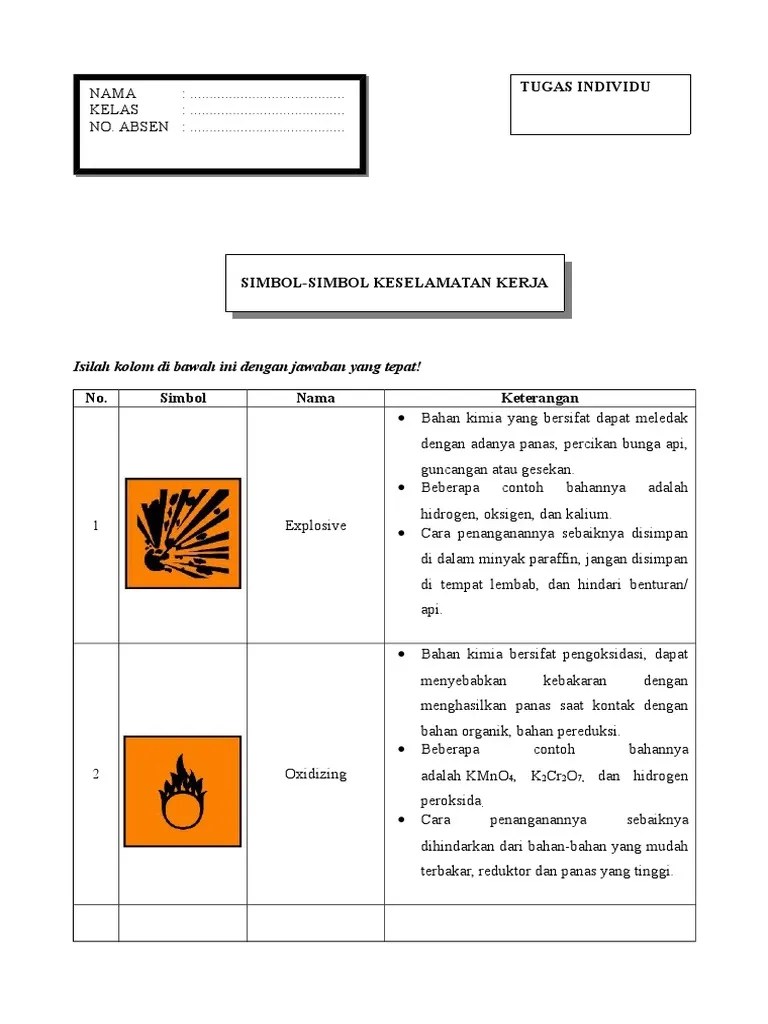 Kunci Tugas Simbol Keselamatan Kerja | PDF
