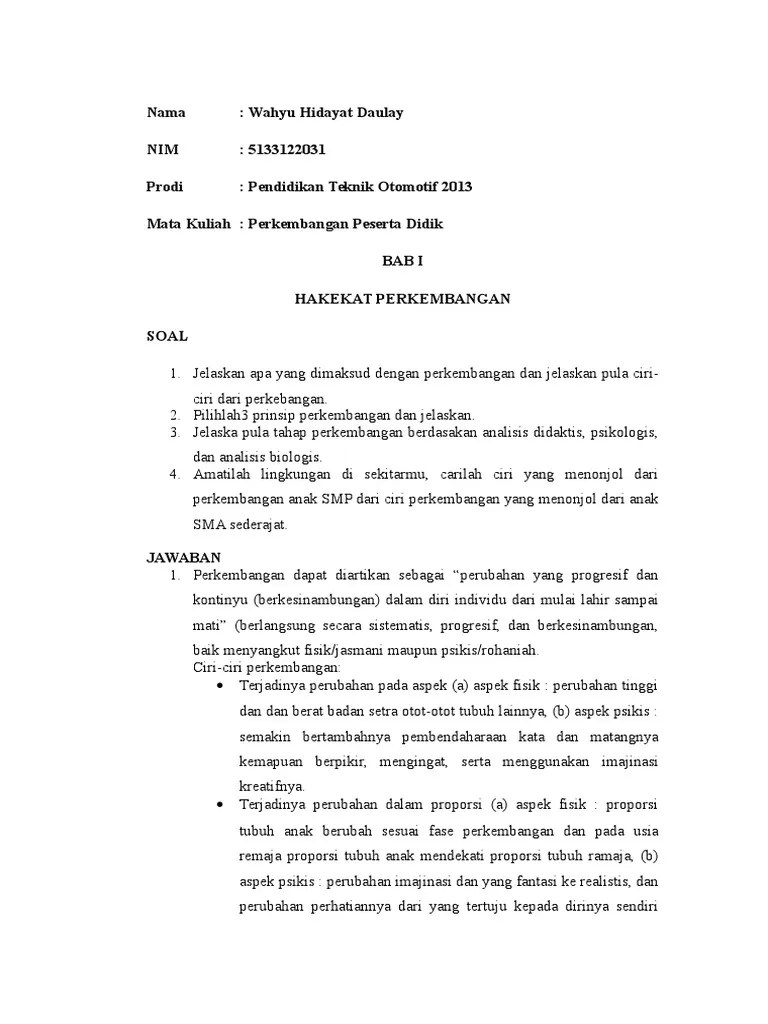 Tugas Perkembangan Peserta Didik (Menjawab Soal BAB 1-9) | PDF