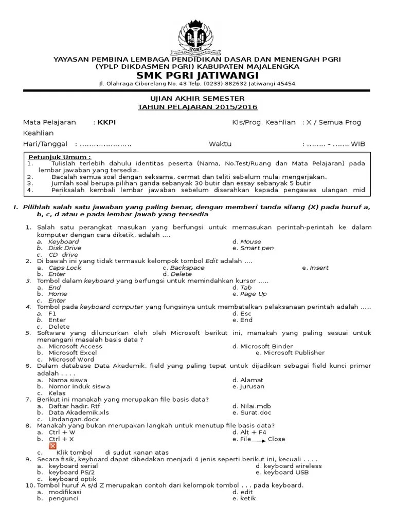 Contoh soal dan jawaban teknik komputer jaringan tkj kelas xi. Soal Kkpi Kelas Xi Semester 1 Powerpoint Beserta Jawabannya