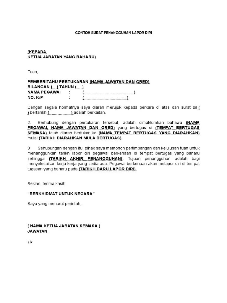 Tangguh lapor diri ini contoh surat penangguhan lapor diri bertugas. Contoh Surat Penangguhan Lapor Diri Pdf