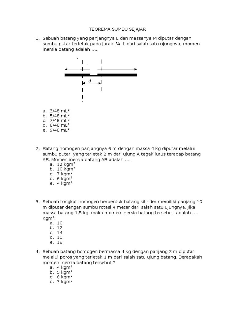 Di ujung batang b digantungkan sebuah beban bermassa 3 kg dan keadaan. Teorema Sumbu Sejajar Pdf