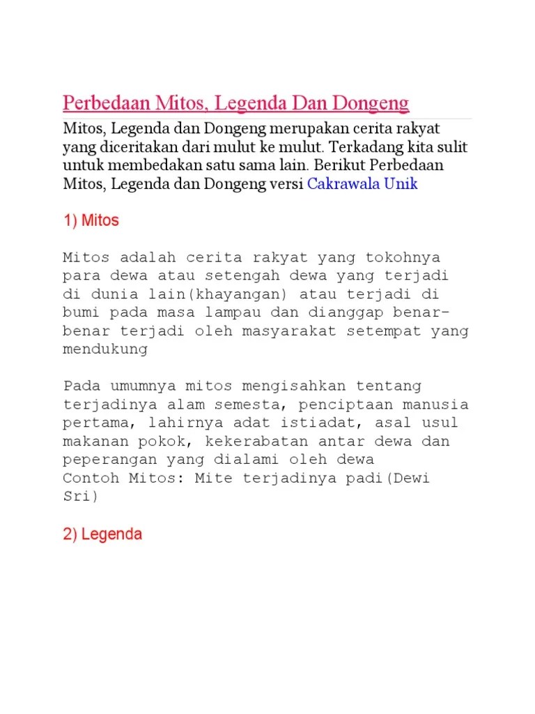 Contoh Dongeng Mite - Legenda Sage Fabel Mite - Tetapi tidak dianggap suci atau sakral yang juga membedakannya dengan mite.