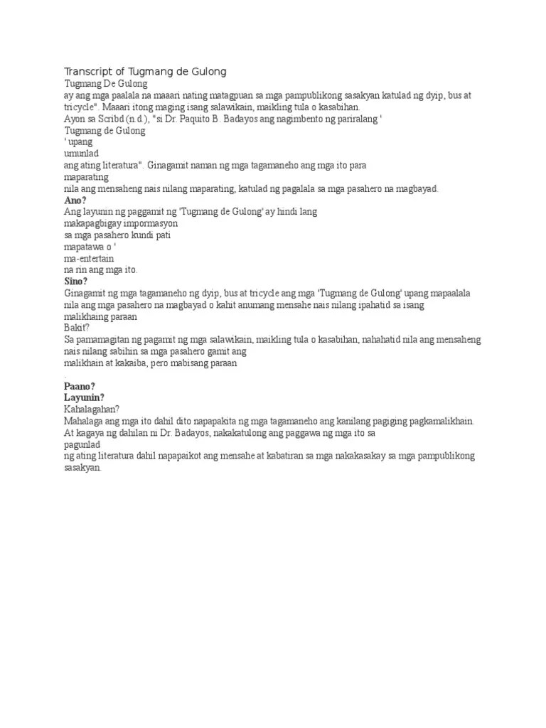 transcript of tugmang de gulong