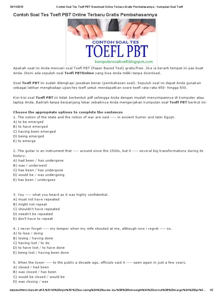 Soal matrikulasi matematika kelas x. Contoh Soal Tes TOEFL PBT Download Online Terbaru Gratis Pembahasannya - Kumpulan Soal TOEFL ...