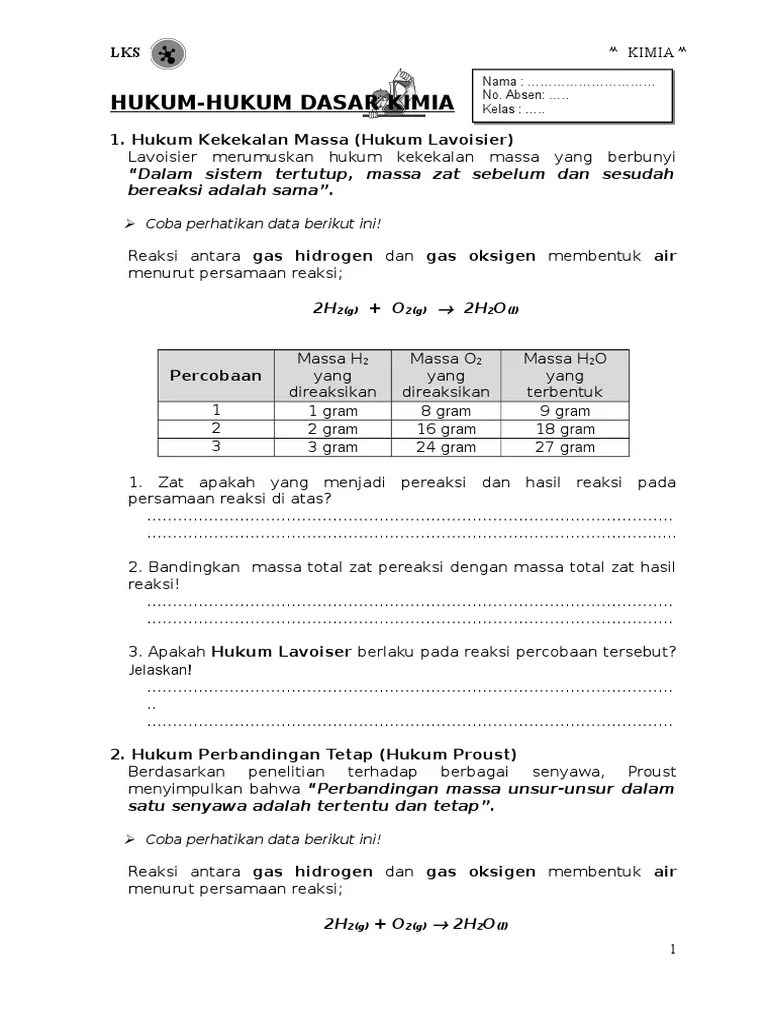 16 x 200 menit jadwal kuliah : Lks Hukum Dasar Kimia Pdf