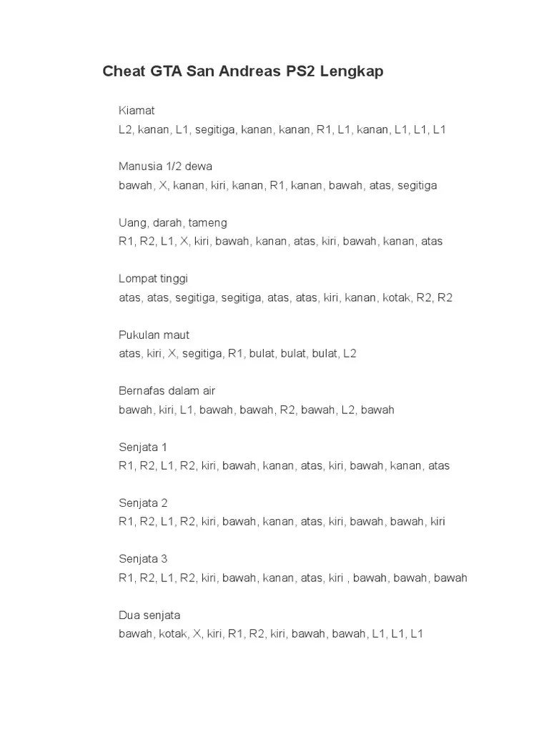 Harga murah di lapak windiwijayanti245. Cheat Gta San Andreas Ps2 Lengkap Pdf