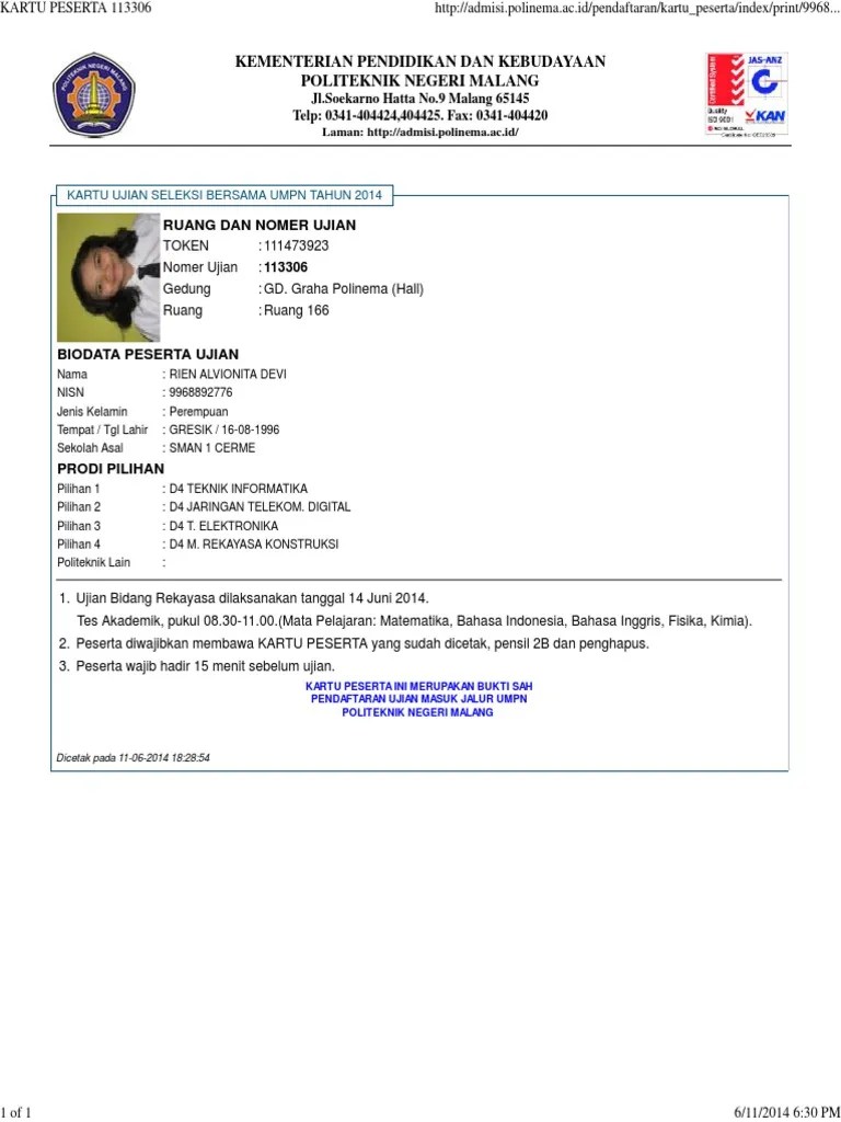 Kartu Peserta 113306 | PDF