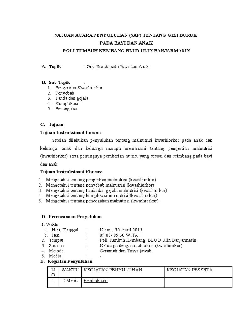 Satuan Acara Penyuluhan Malnutrisi Kwasiorkor | PDF