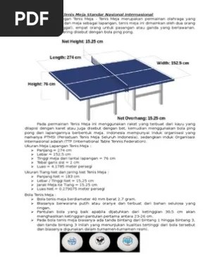 Ukuran Lapangan Tenis Meja Standar Nasional Internasional | PDF