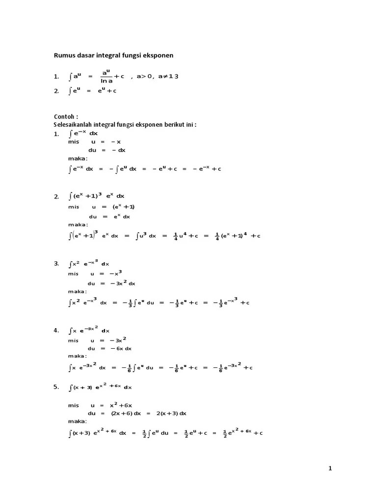Rumus Dasar Integral Fungsi Eksponen | PDF